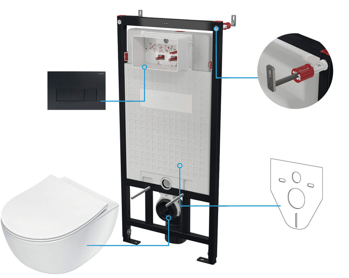 Zestaw WC podtynkowy 6 w 1 Peonia Czarny Mat