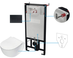 Zestaw WC podtynkowy 6 w 1 Peonia Czarny Mat