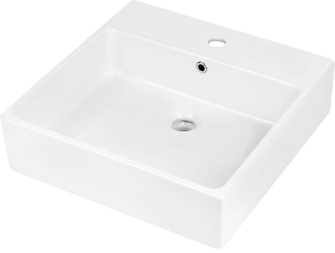 Umywalka ceramiczna nablatowa/ścienna z miejscem na baterię - 50x50 cm Temisto Biały
