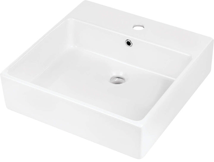 Umywalka ceramiczna nablatowa/ścienna z miejscem na baterię - 50x50 cm Temisto Biały