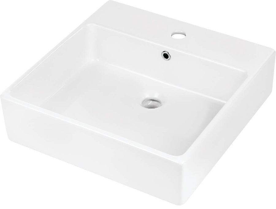 Umywalka ceramiczna nablatowa/ścienna z miejscem na baterię - 50x50 cm Temisto Biały