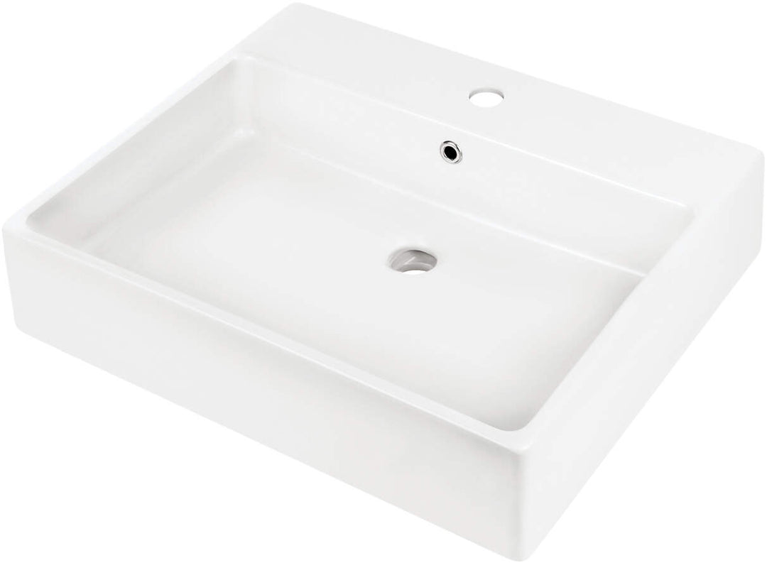 Umywalka ceramiczna nablatowa/ścienna z miejscem na baterię - 60x50 cm Temisto Biały