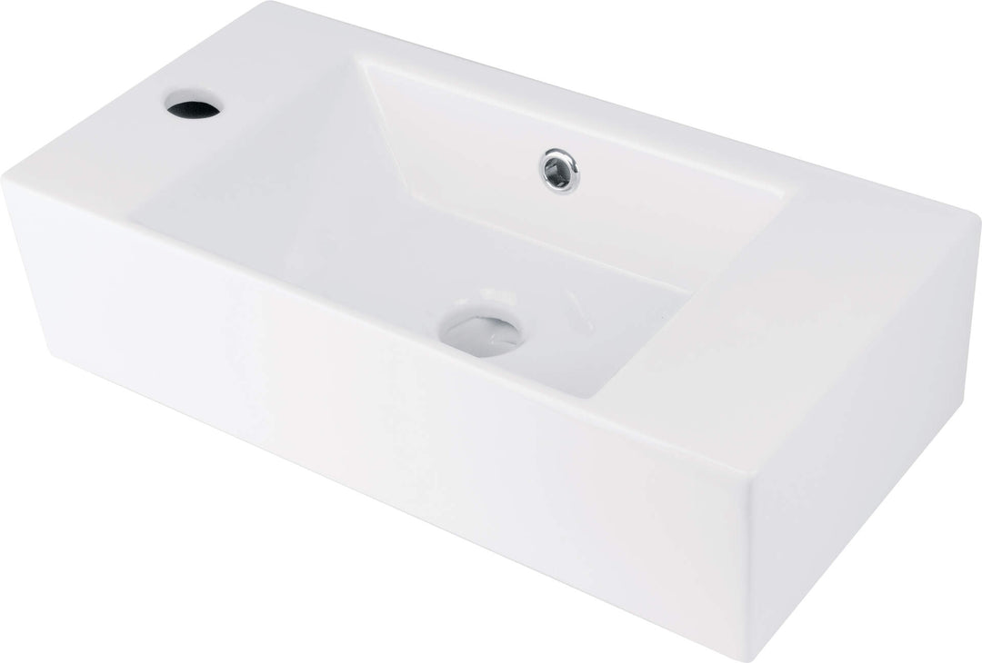 Umywalka ceramiczna nablatowa/ścienna z miejscem na baterię - lewa Hiacynt New Biały