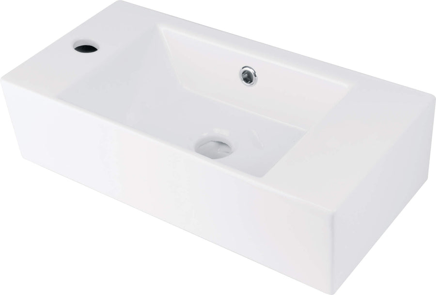 Umywalka ceramiczna nablatowa/ścienna z miejscem na baterię - lewa Hiacynt New Biały