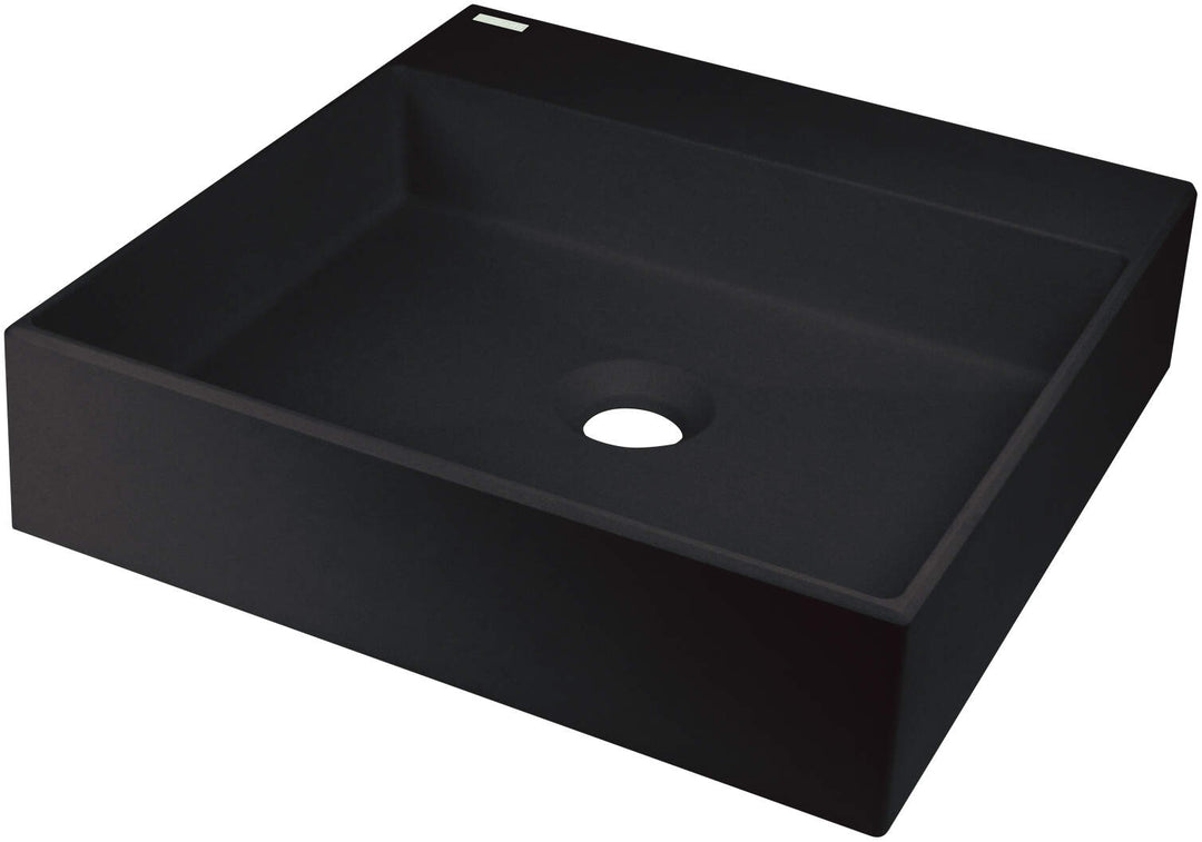Umywalka granitowa nablatowa z miejscem na baterię - 400x400 mm Correo Czarny Mat