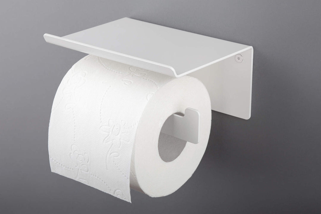 Uchwyt na papier toaletowy ścienny - z półką Mokko Biały mat