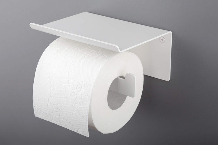 Uchwyt na papier toaletowy ścienny - z półką Mokko Biały mat