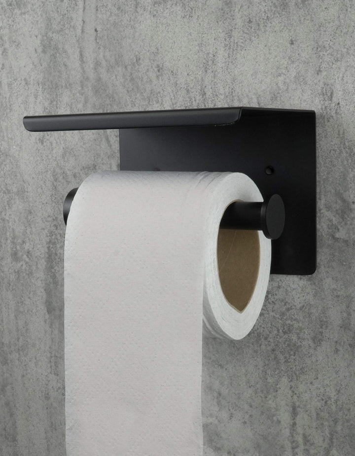 Uchwyt na papier toaletowy ścienny - z półką Round Czarny Mat