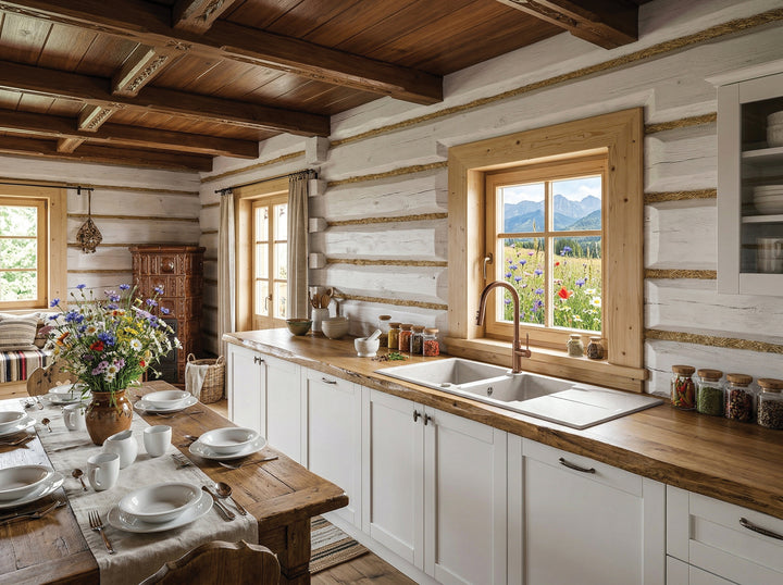Zlewozmywak granitowy 2-komorowy z ociekaczem Andante Biały Mat