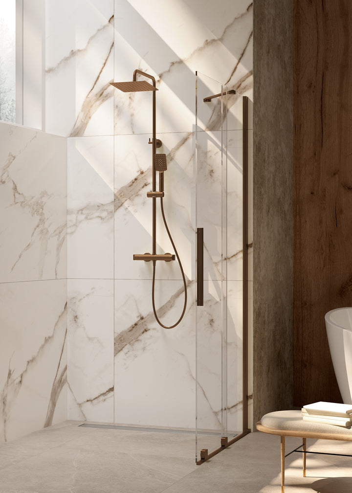 Ścianka prysznicowa walk-in 90 cm - przesuwna Prizma Brąz szczotkowany