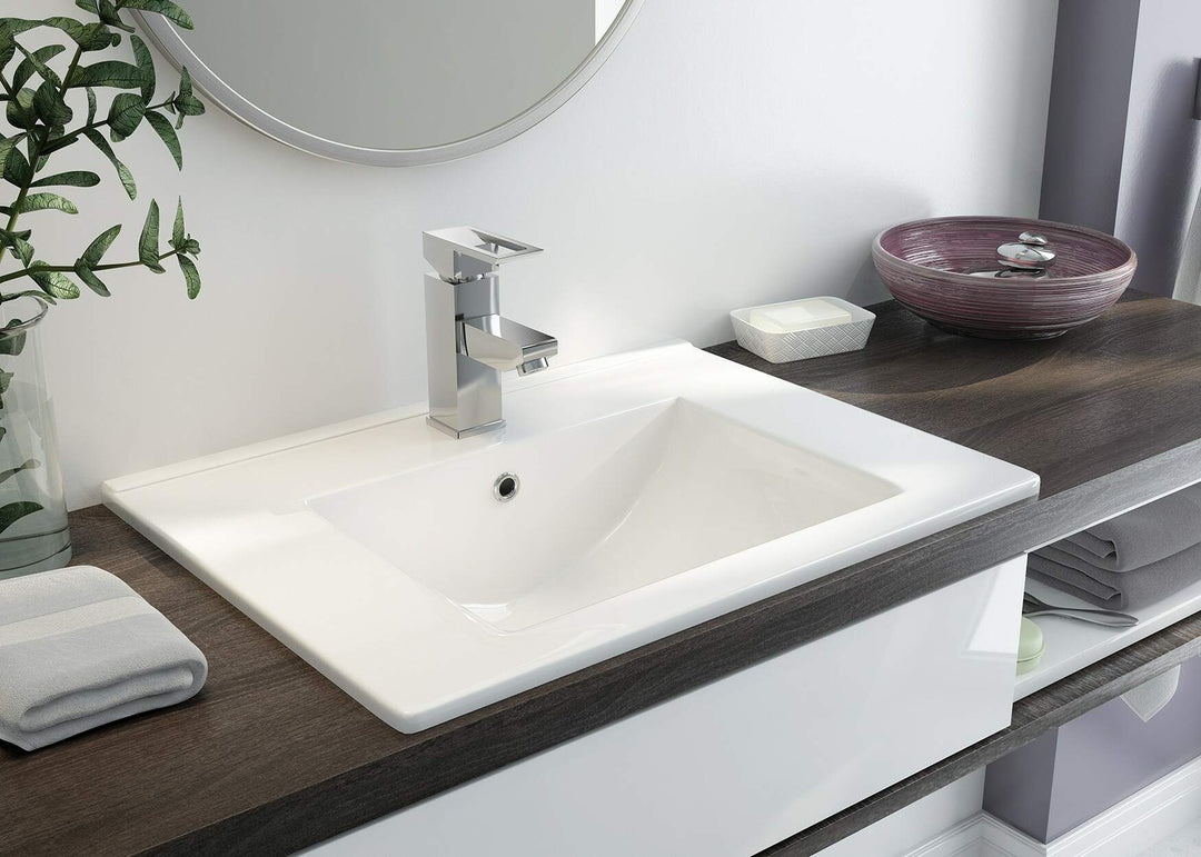 Umywalka ceramiczna wpuszczana z miejscem na baterię - 60 cm Floks Biały