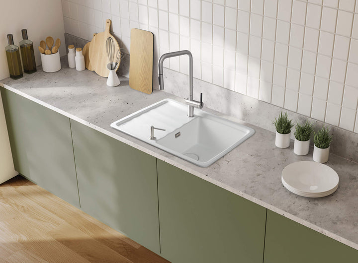Zlewozmywak ceramiczny 1-komorowy z ociekaczem Momi Biały