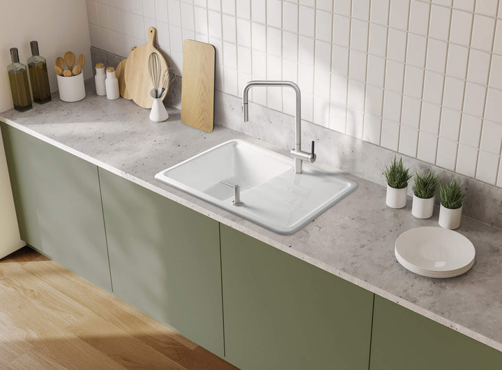 Zlewozmywak ceramiczny 1-komorowy z ociekaczem Momi Biały