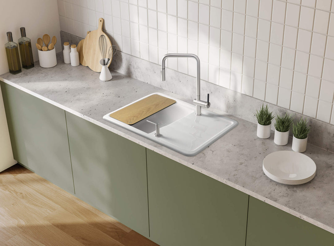 Zlewozmywak ceramiczny 1-komorowy z ociekaczem Momi Biały