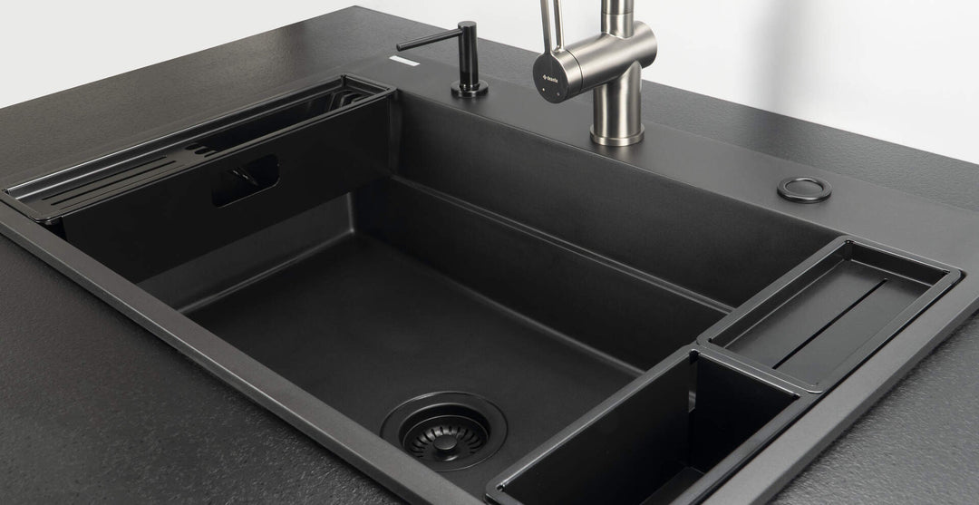 Zlewozmywak granitowy magnetyczny 1-komorowy Magnetic Czarny Mat