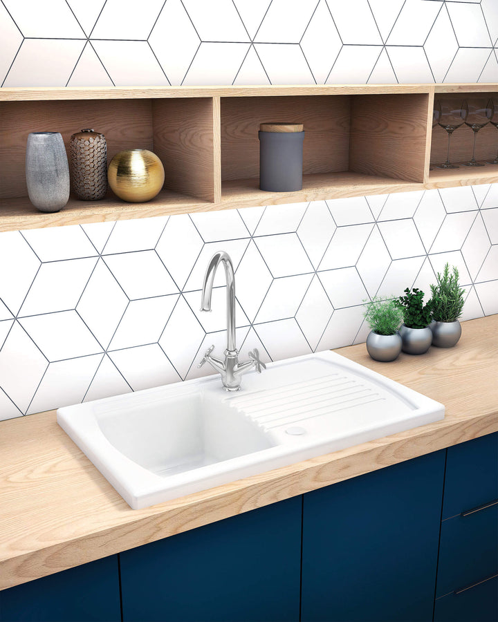 Zlewozmywak ceramiczny 1-komorowy z ociekaczem Lusitano Biały