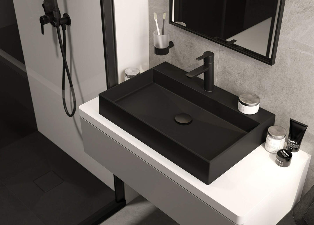 Brodzik granitowy kwadratowy 90x90 cm Correo Czarny Mat