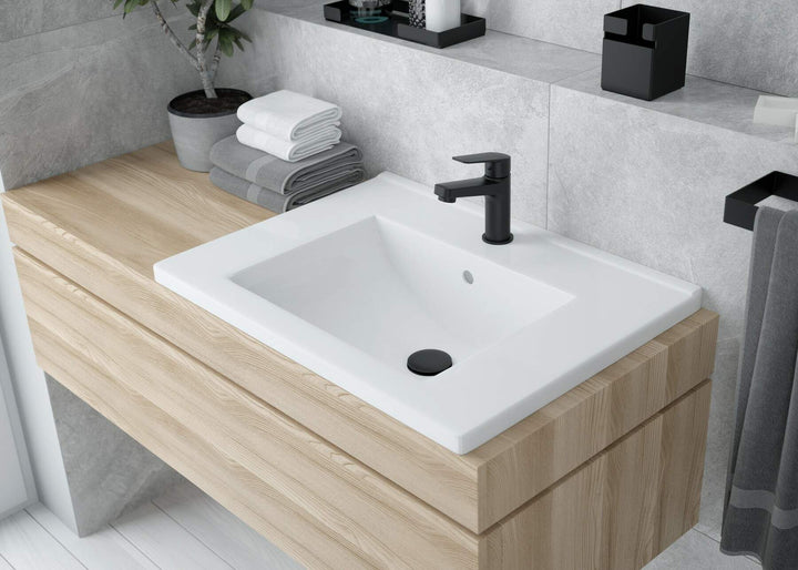 Umywalka ceramiczna wpuszczana z miejscem na baterię - 60 cm Floks Biały
