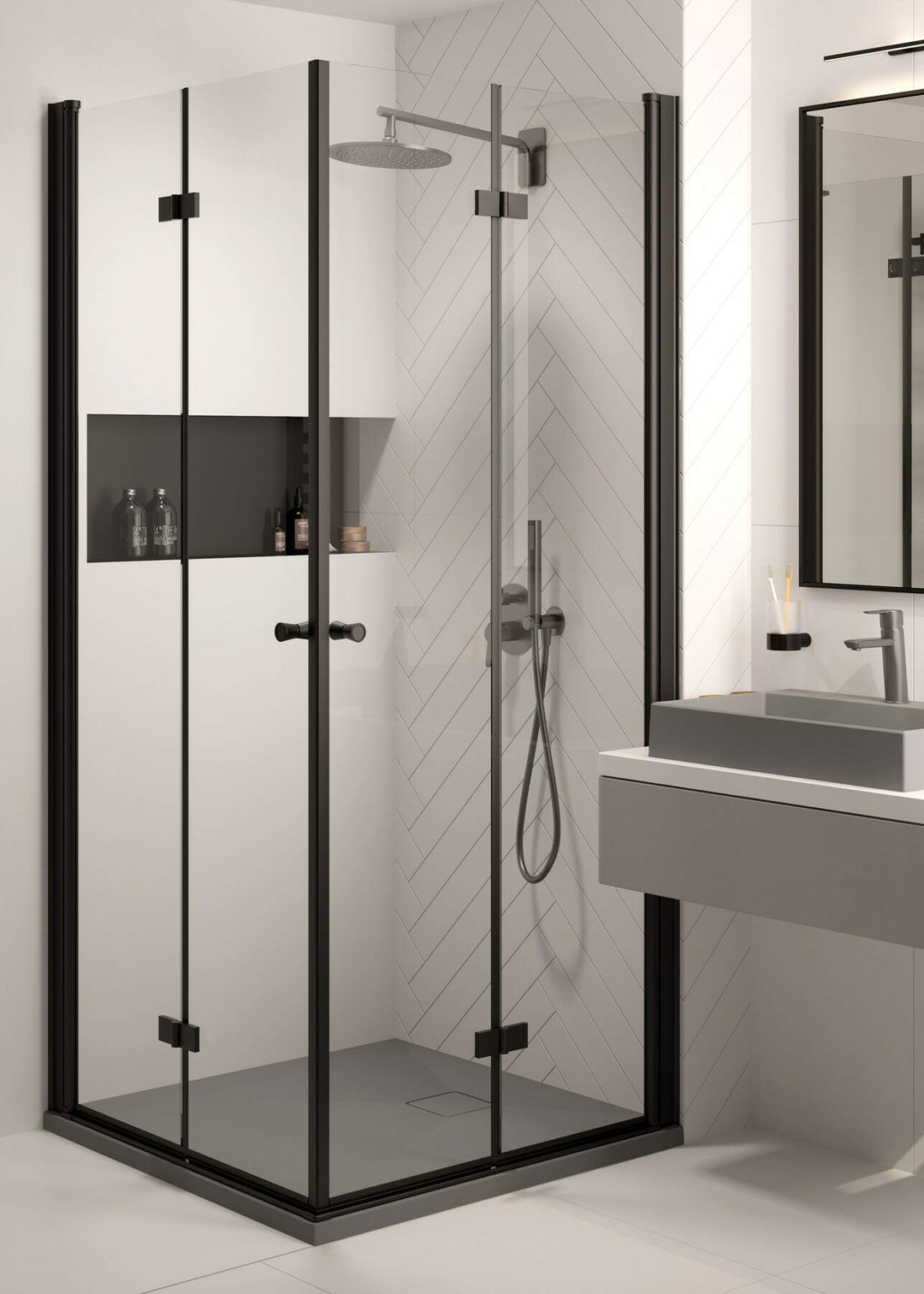 Brodzik granitowy kwadratowy 90x90 cm Correo Szary Metalik