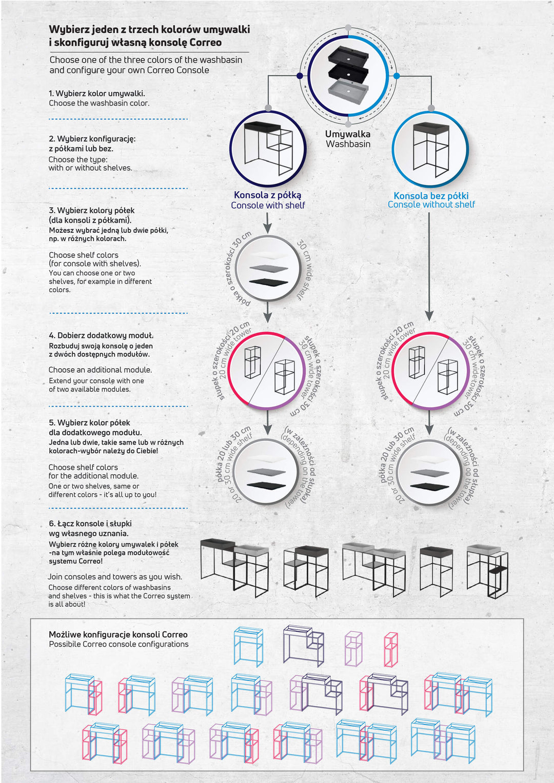 Słupek łazienkowy - system modułowy Correo Czarny Mat