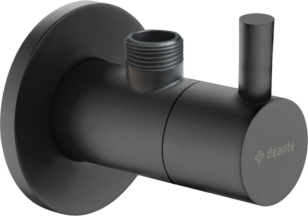 Zawór kątowy z głowicą ceramiczną 1/2" - 3/8" - okrągły Czarny Mat