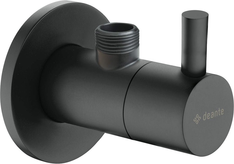 Zawór kątowy z głowicą ceramiczną 1/2" - 3/8" - okrągły Czarny Mat