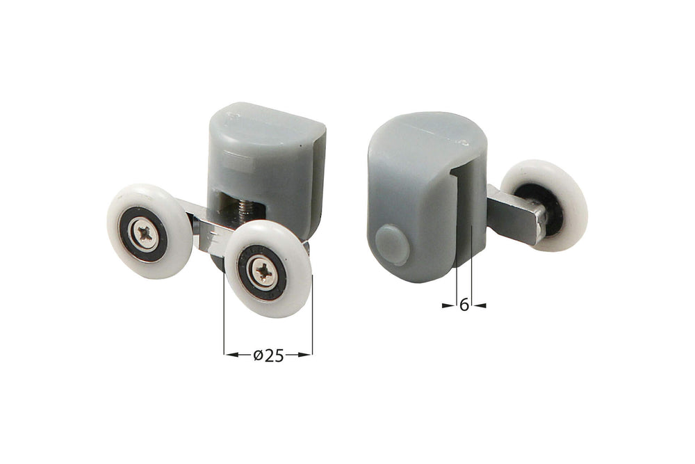 Rolki górne podwójne do szyb 6 mm - FI 25 mm Biały