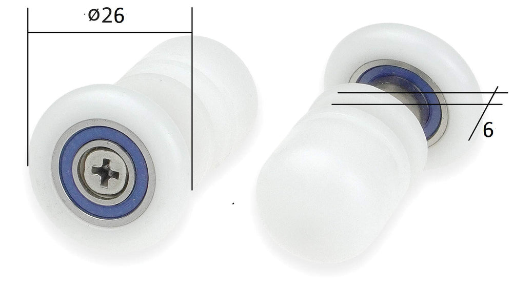 Rolki pojedyncze do szyb 6 mm Biały