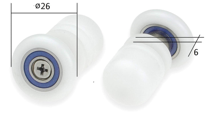 Rolki pojedyncze do szyb 6 mm Biały