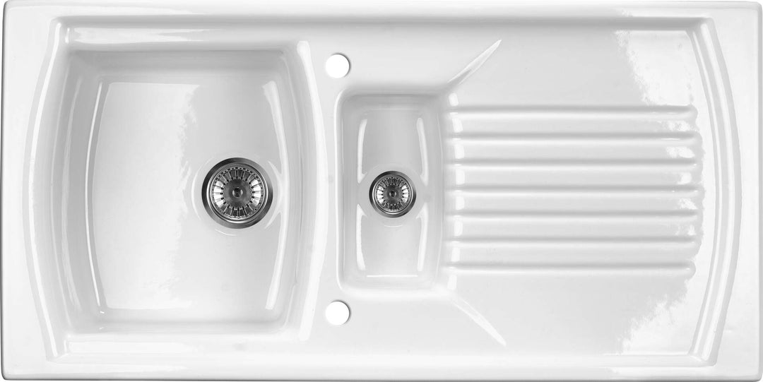 Zlewozmywak ceramiczny 1.5-komorowy z ociekaczem Lusitano Biały
