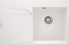 Zlewozmywak granitowy 1-komorowy z ociekaczem - lewy Evora Biały Mat