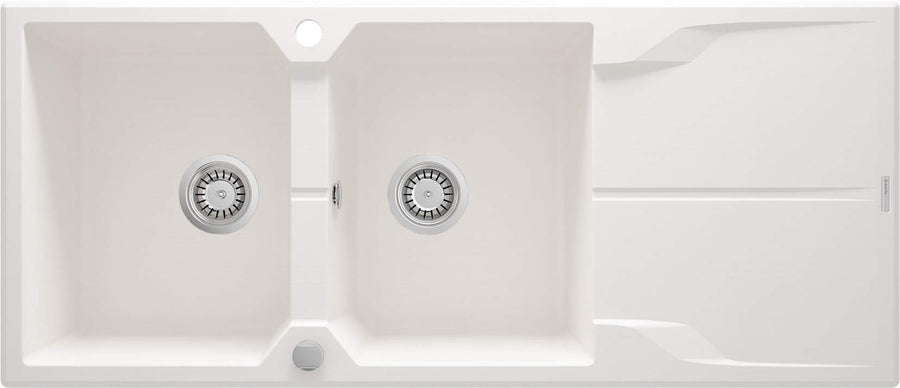 Zlewozmywak granitowy 2-komorowy z ociekaczem Andante Biały Mat