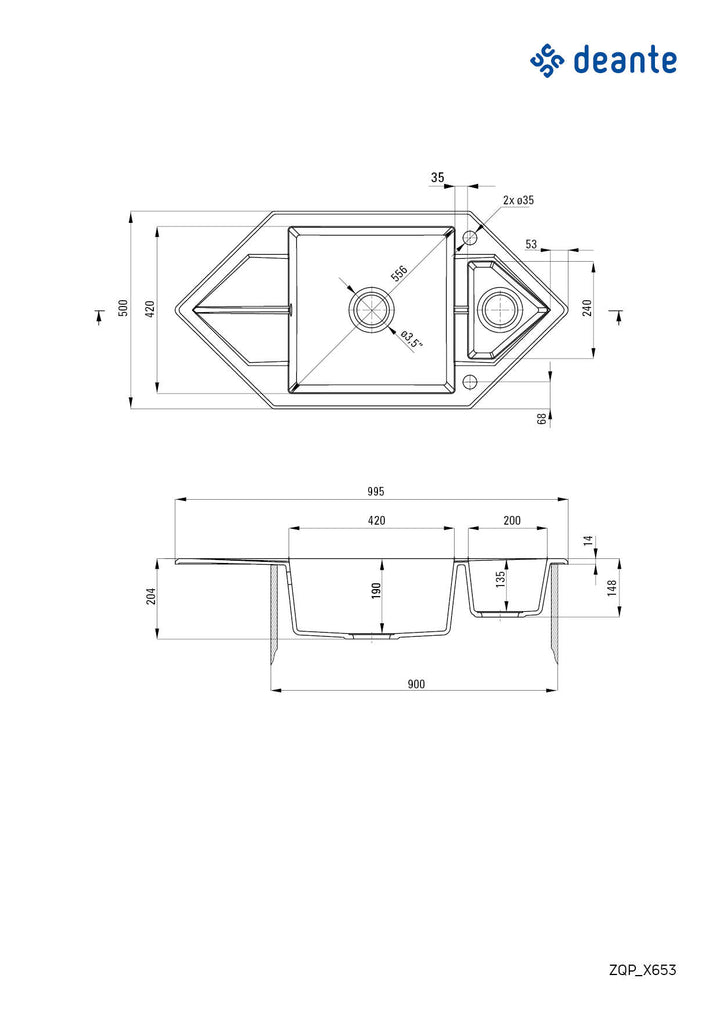 Zlewozmywak granitowy 1.5-komorowy z ociekaczem - Space-Saver Hexon Szary Metalik