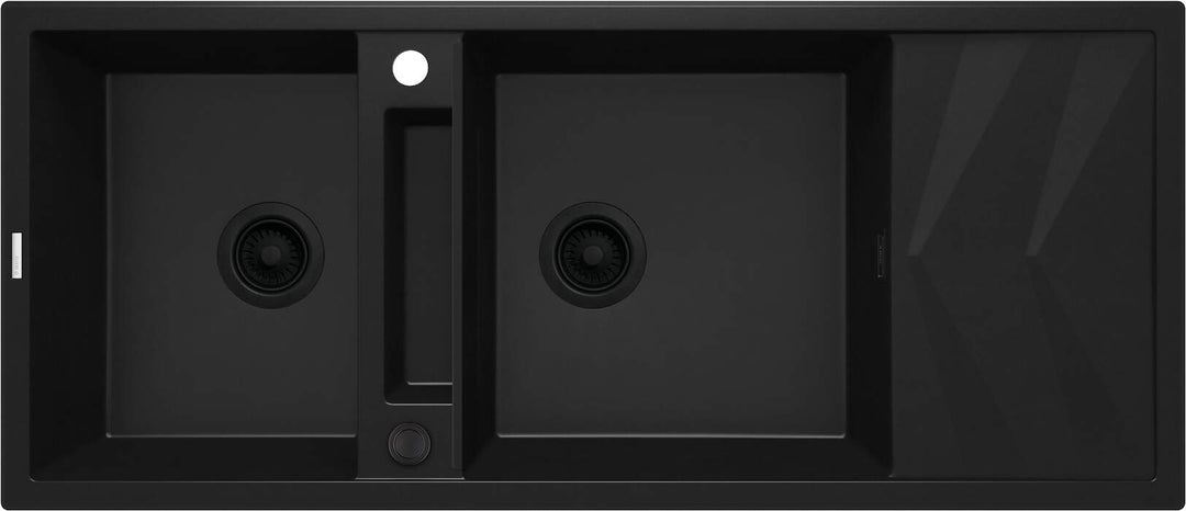 Zlewozmywak granitowy magnetyczny 2-komorowy z ociekaczem Magnetic Czarny Mat