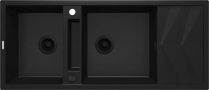 Zlewozmywak granitowy magnetyczny 2-komorowy z ociekaczem Magnetic Czarny Mat