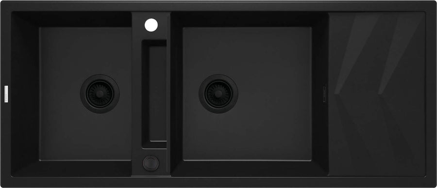 Zlewozmywak granitowy magnetyczny 2-komorowy z ociekaczem Magnetic Czarny Mat