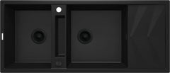 Zlewozmywak granitowy magnetyczny 2-komorowy z ociekaczem Magnetic Czarny Mat