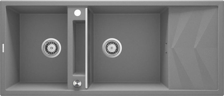 Zlewozmywak granitowy magnetyczny 2-komorowy z ociekaczem Magnetic Szary Metalik
