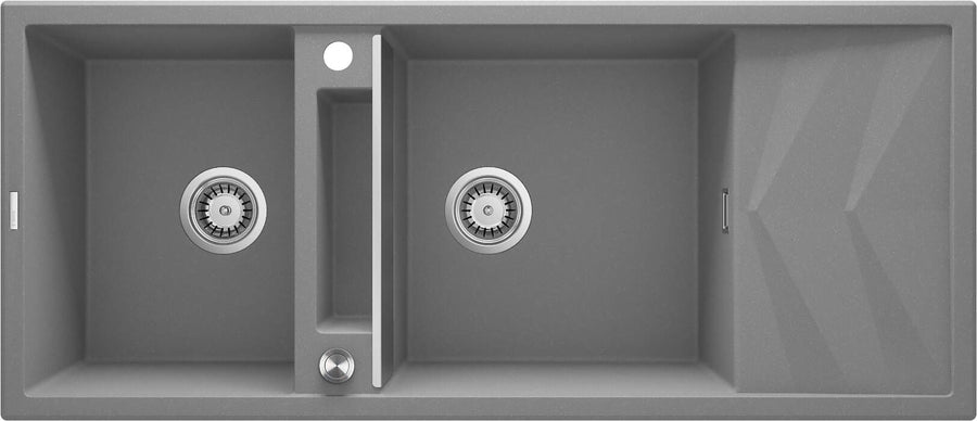 Zlewozmywak granitowy magnetyczny 2-komorowy z ociekaczem Magnetic Szary Metalik