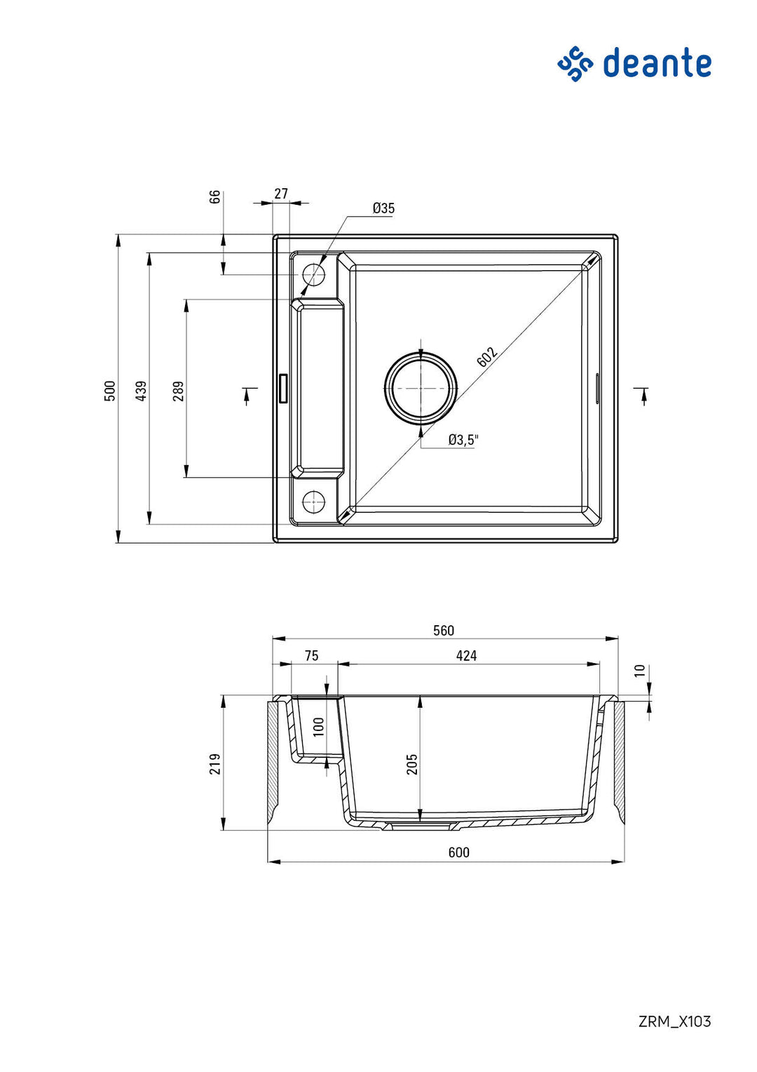 Zlewozmywak granitowy magnetyczny 1-komorowy Magnetic Grafit Metalik