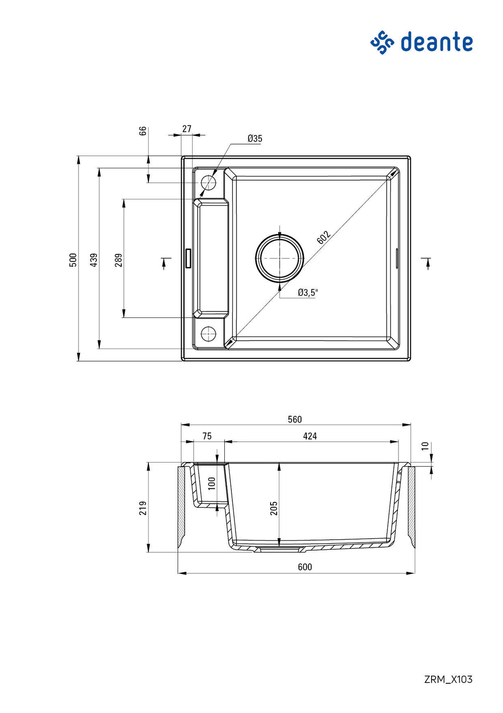 Zlewozmywak granitowy magnetyczny 1-komorowy Magnetic Antracyt
