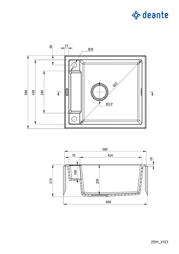 Zlewozmywak granitowy magnetyczny 1-komorowy Magnetic Antracyt