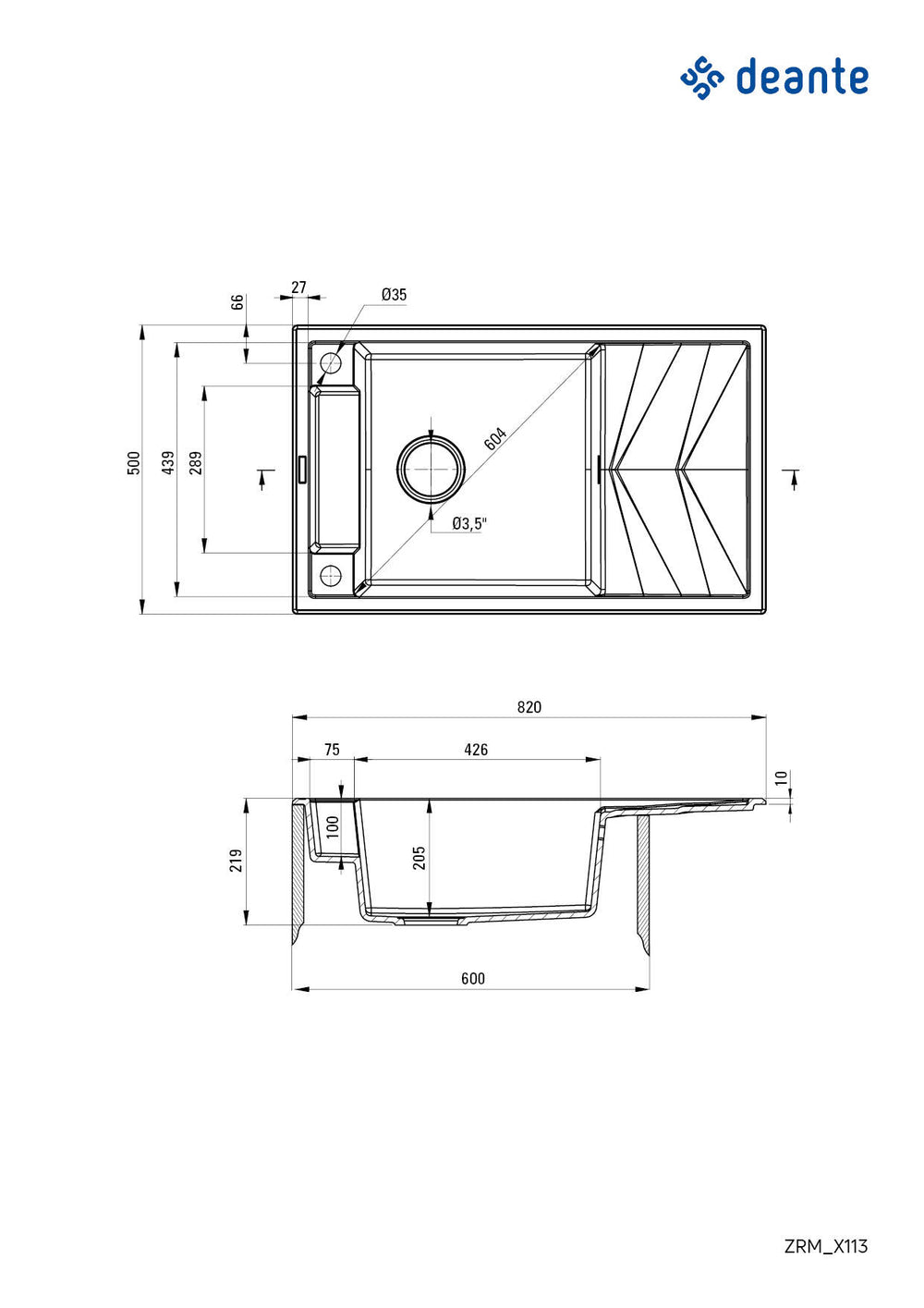 Zlewozmywak granitowy magnetyczny 1-komorowy z ociekaczem Magnetic Antracyt