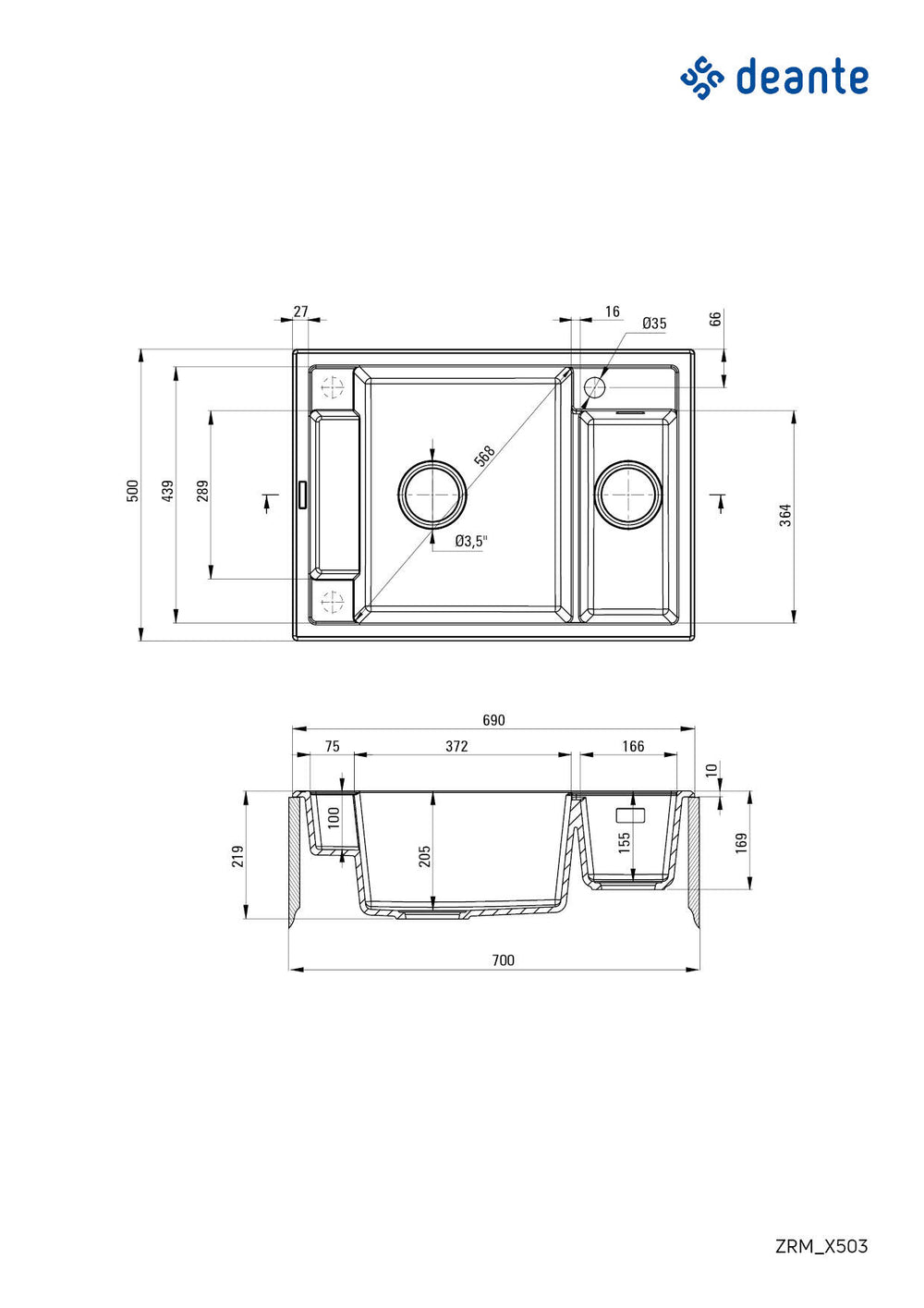 Zlewozmywak granitowy magnetyczny 1.5-komorowy Magnetic Biały Mat