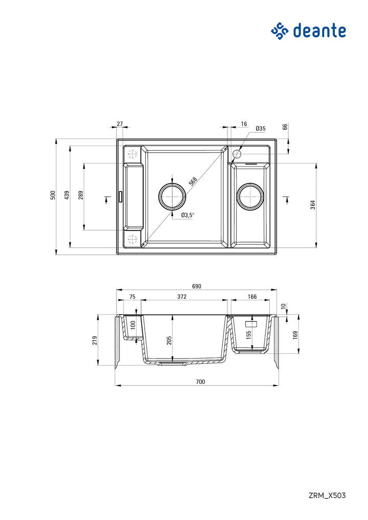 Zlewozmywak granitowy magnetyczny 1.5-komorowy Magnetic Czarny Mat