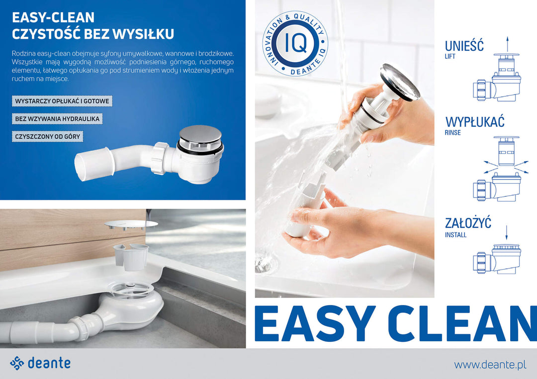 Korek do umywalki czyszczony od góry z syfonem Easy-Clean Chrom